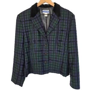 Pendleton Vintage Plaid Wool Blend Jacket Blue Green Black Sz 12